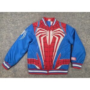 Marvel Spider-Man Advanced Suit Bomber Jacket Boys Size 10/12 Blue Red *Flaw*